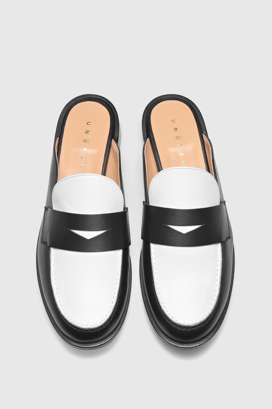 Unützer Pantoletten | Loafer Mule 9408 Kalb Schwarz Weis